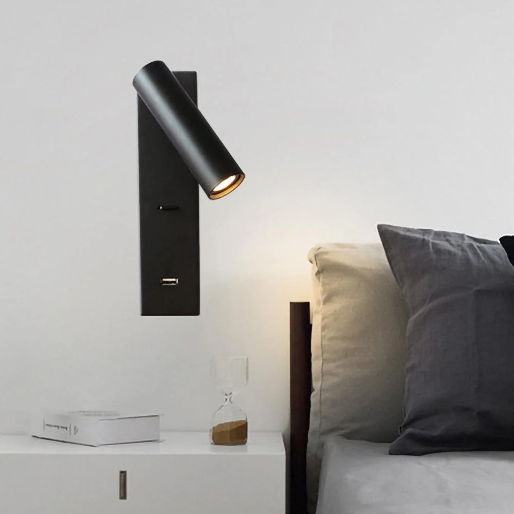 Aare Modern Minimalist Bedside USB Black Wall Light - Image 2