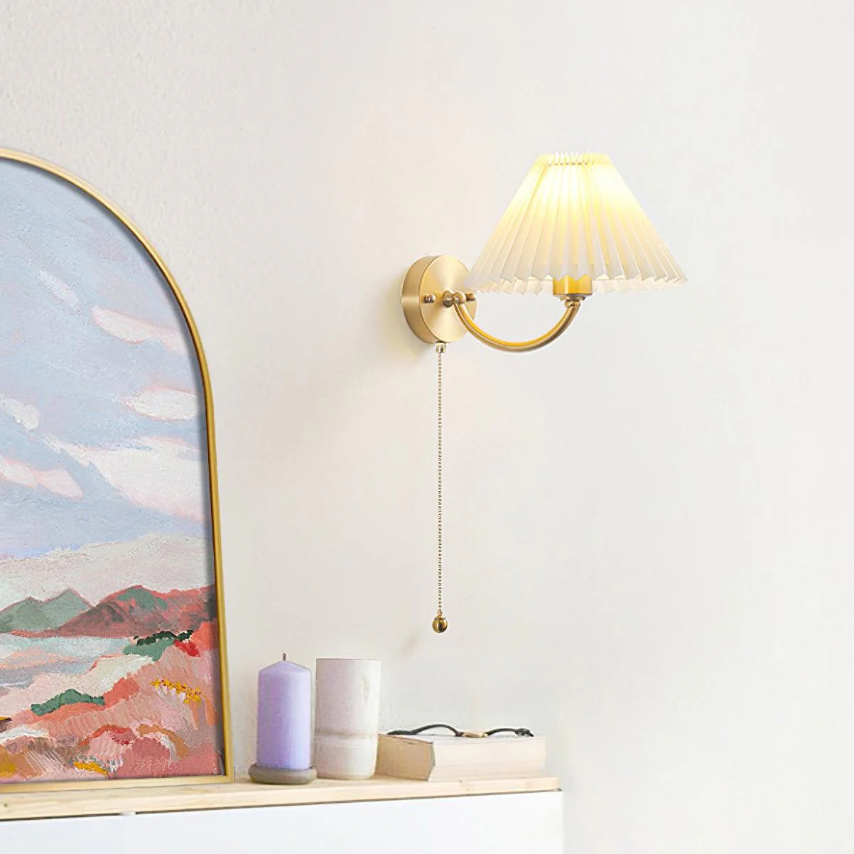 Abbotswell Elegance Pleated Brass Fabric Wall Lamp - Image 14