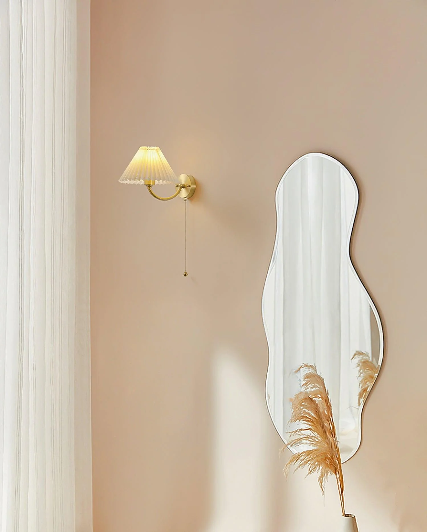 Abbotswell Elegance Pleated Brass Fabric Wall Lamp - Image 5