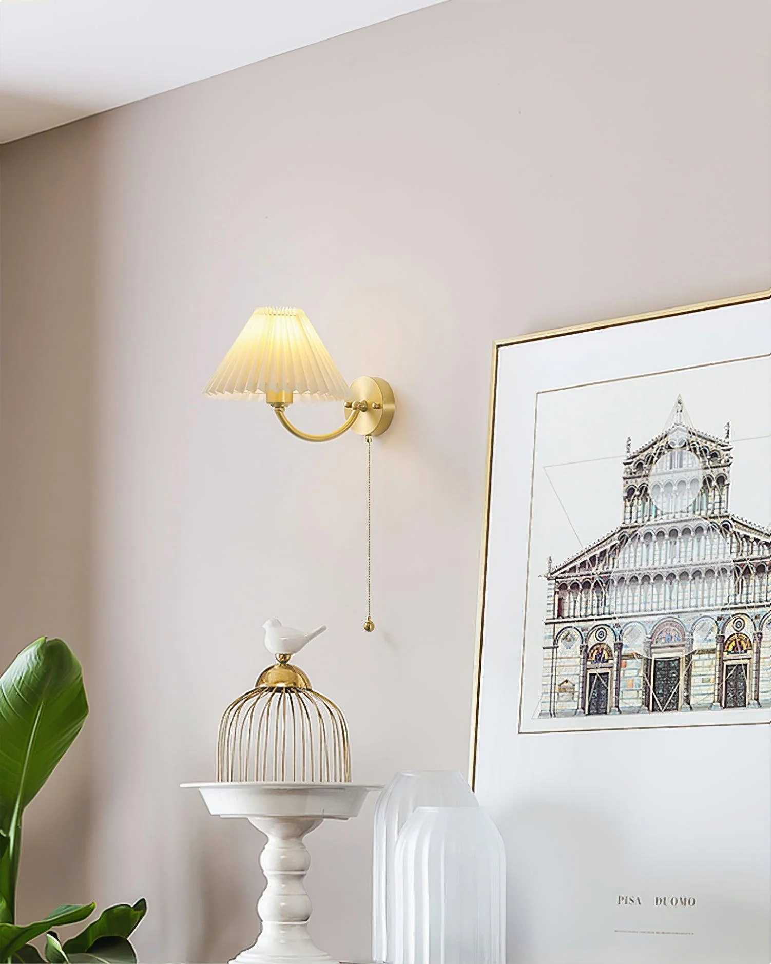 Abbotswell Elegance Pleated Brass Fabric Wall Lamp - Image 9