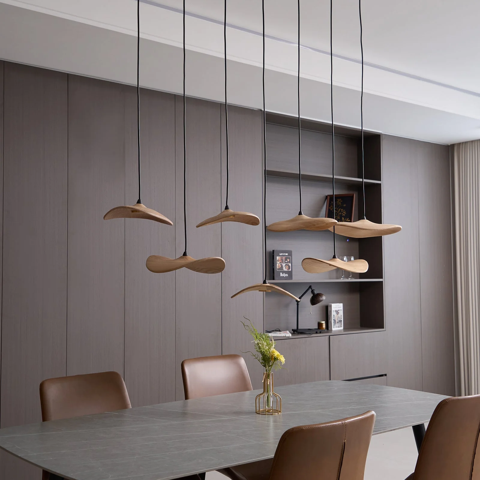 Abbott Modern Minimalist Empty Leaf Wood Chandelier - Image 12