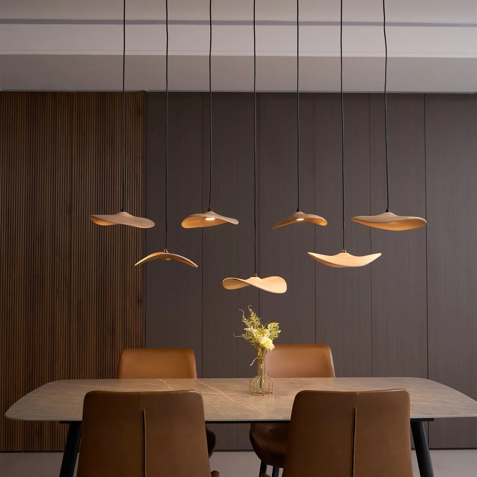 Abbott Modern Minimalist Empty Leaf Wood Chandelier - Image 16