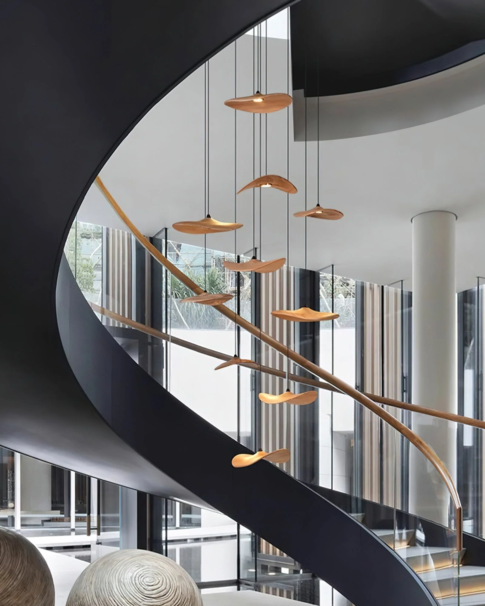 Abbott Modern Minimalist Empty Leaf Wood Chandelier - Image 2