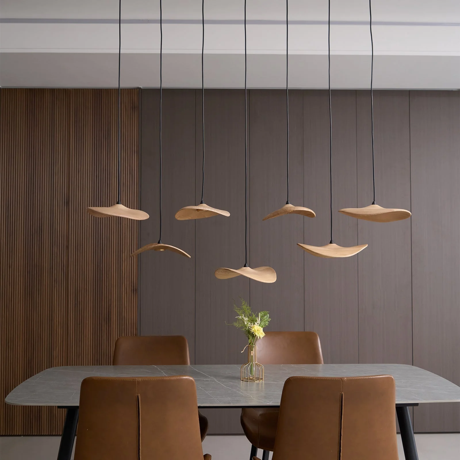 Abbott Modern Minimalist Empty Leaf Wood Chandelier - Image 23