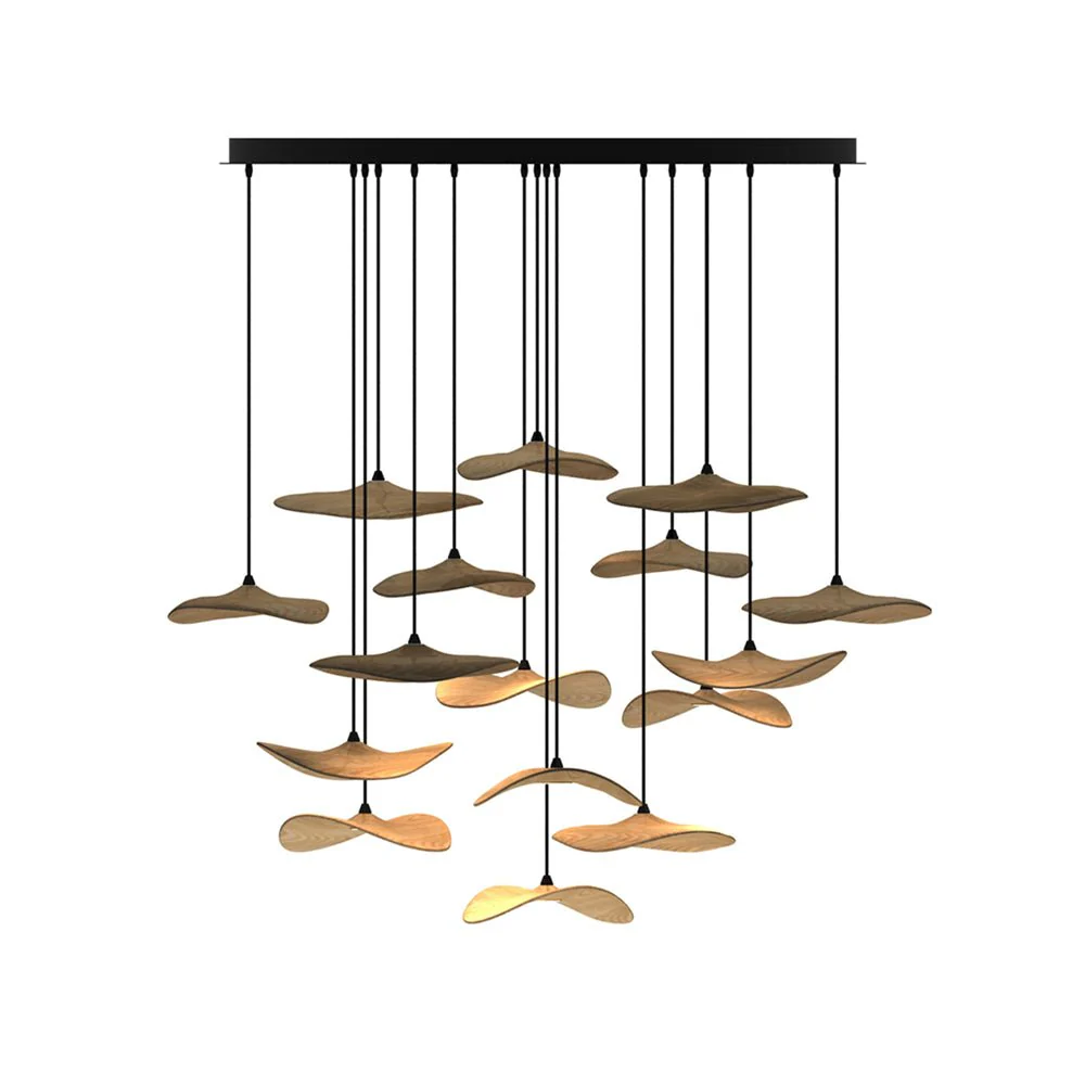 Abbott Modern Minimalist Empty Leaf Wood Chandelier - Image 29