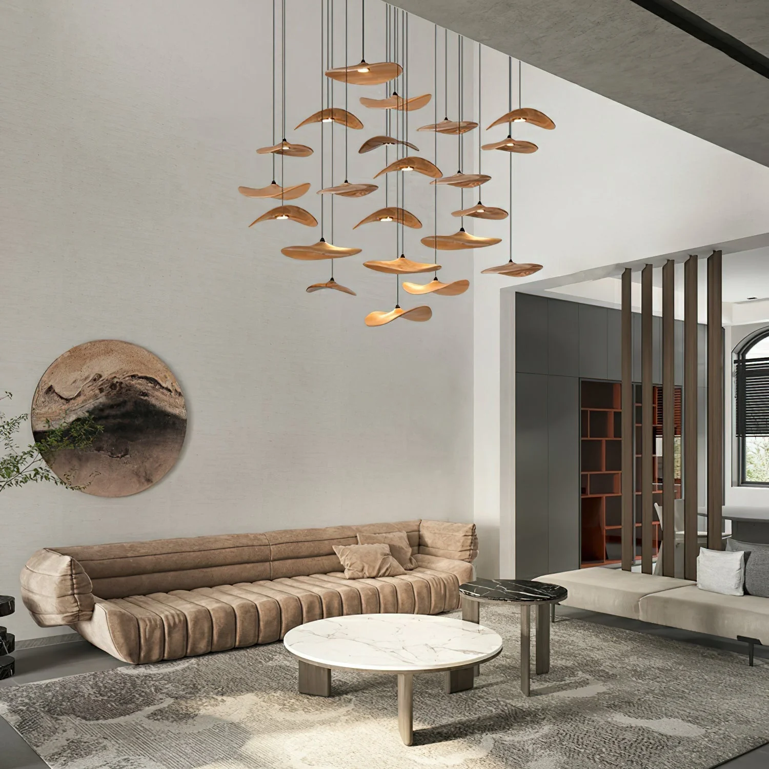 Abbott Modern Minimalist Empty Leaf Wood Chandelier - Image 34