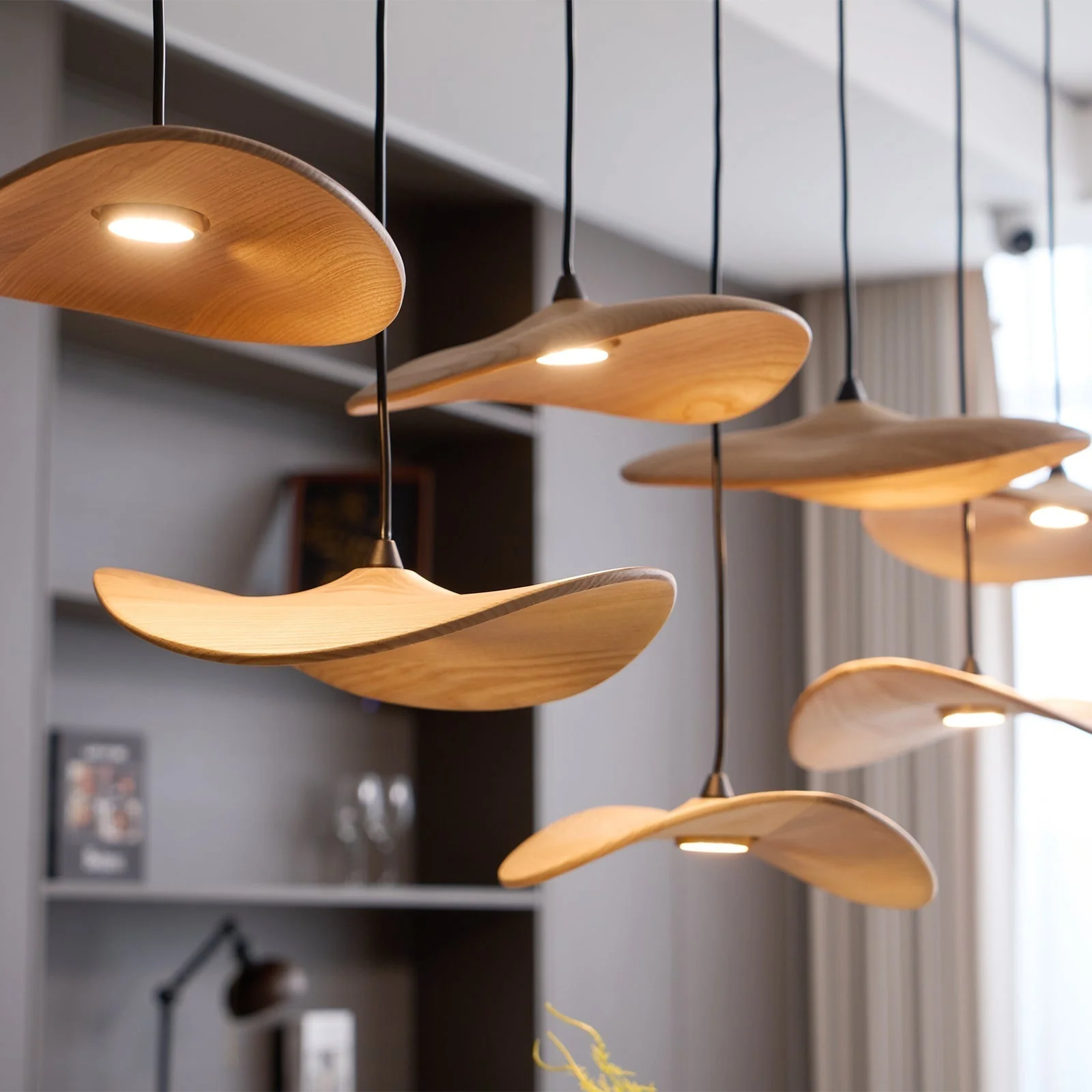 Abbott Modern Minimalist Empty Leaf Wood Chandelier - Image 51