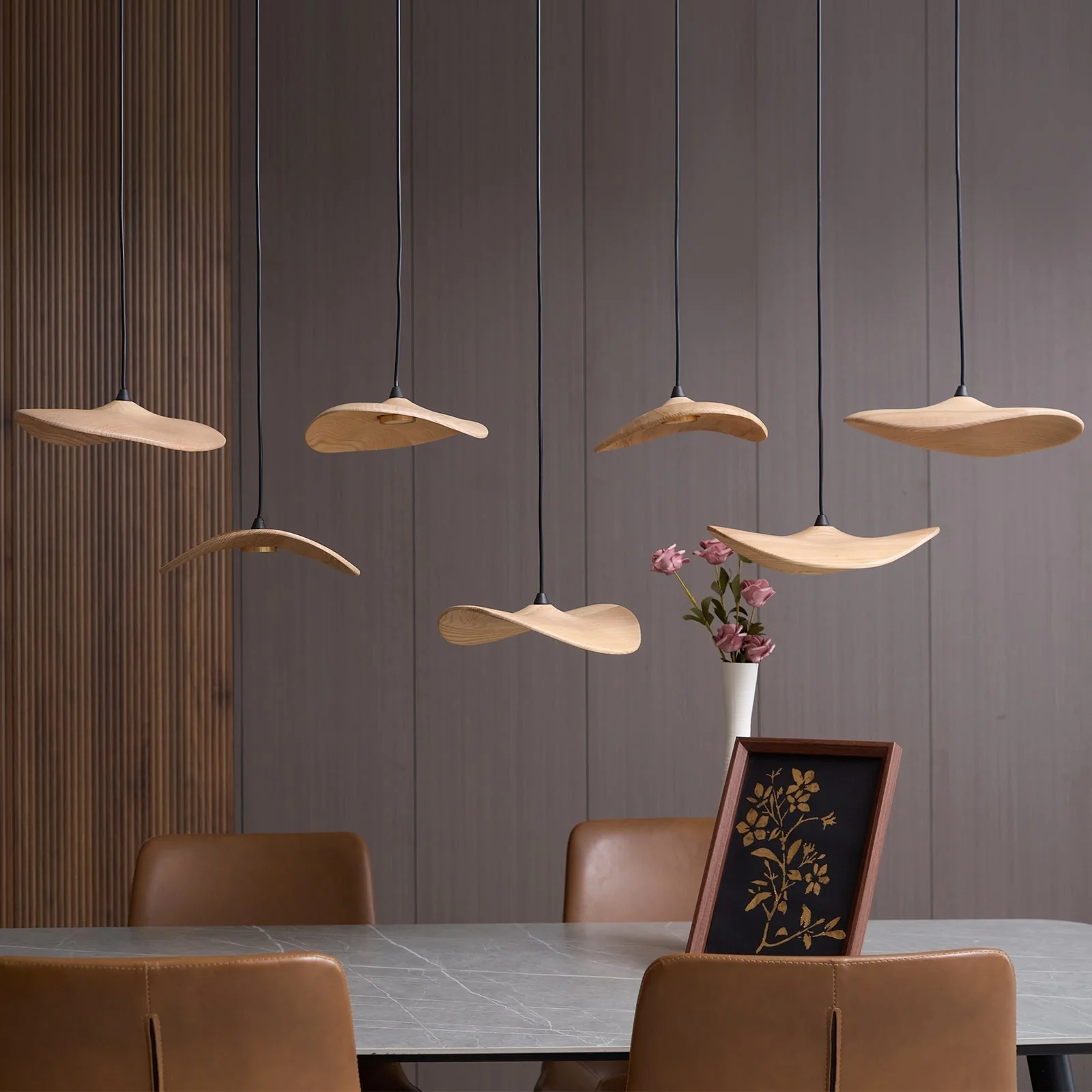 Abbott Modern Minimalist Empty Leaf Wood Chandelier - Image 52