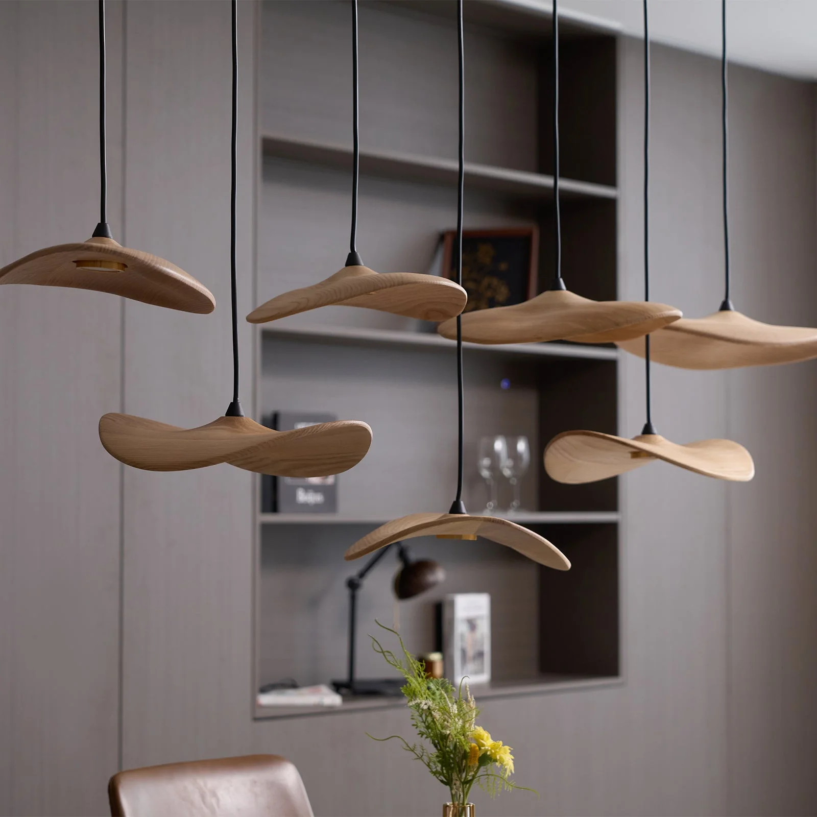 Abbott Modern Minimalist Empty Leaf Wood Chandelier - Image 55