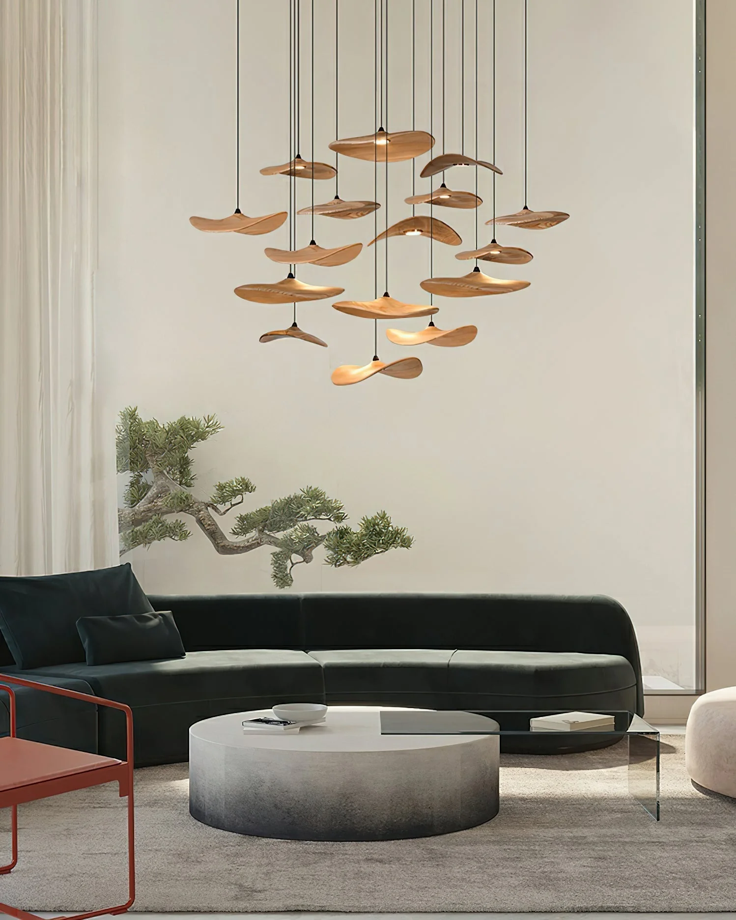 Abbott Modern Minimalist Empty Leaf Wood Chandelier - Image 56