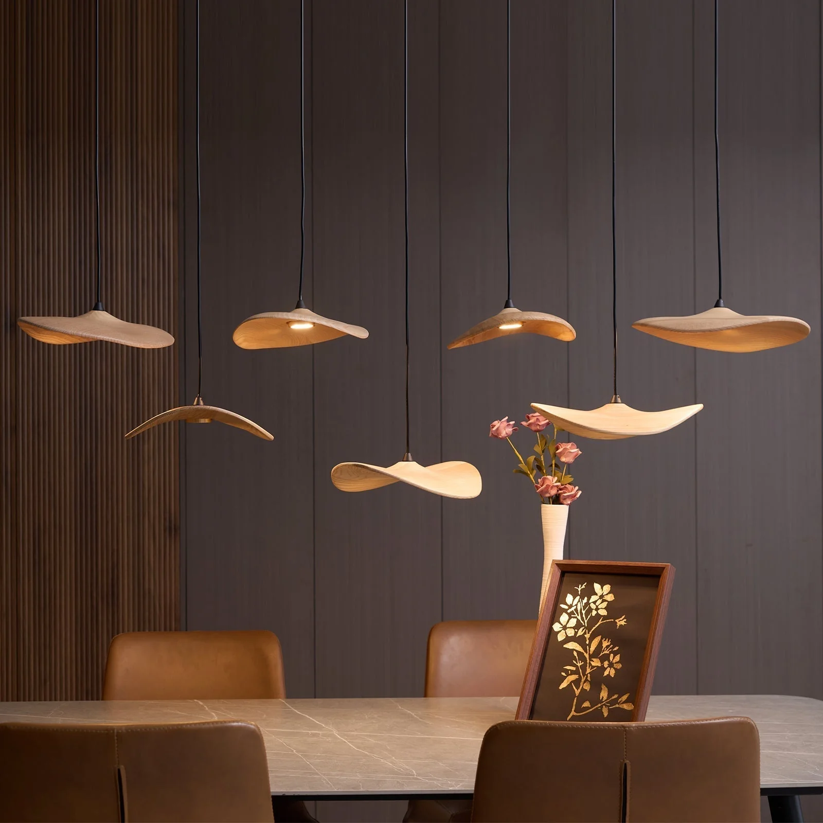 Abbott Modern Minimalist Empty Leaf Wood Chandelier - Image 64