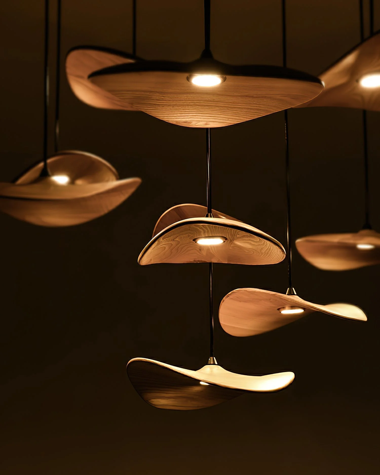 Abbott Modern Minimalist Empty Leaf Wood Chandelier - Image 7