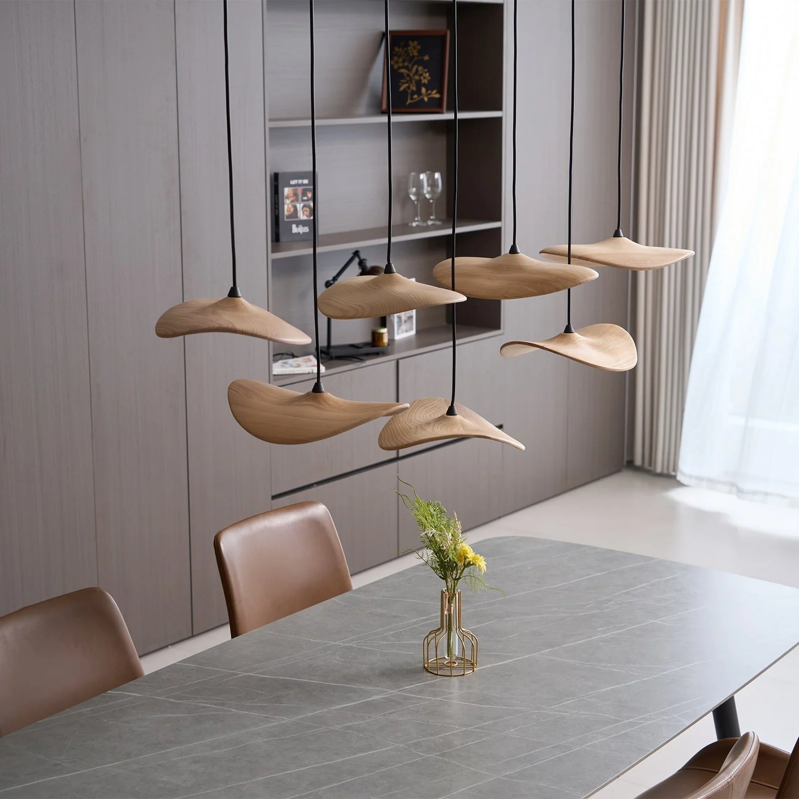 Abbott Modern Minimalist Empty Leaf Wood Chandelier - Image 85