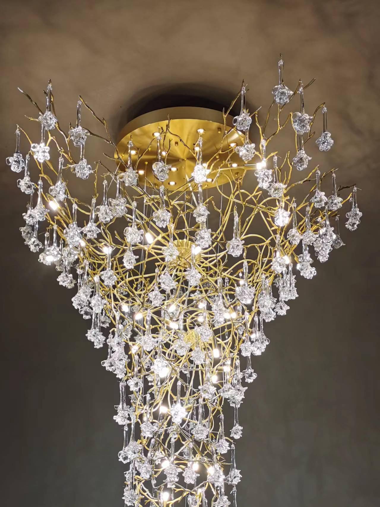 Abeleisa Tree Branch Staircase Brass Crystal Chandelier - Image 11
