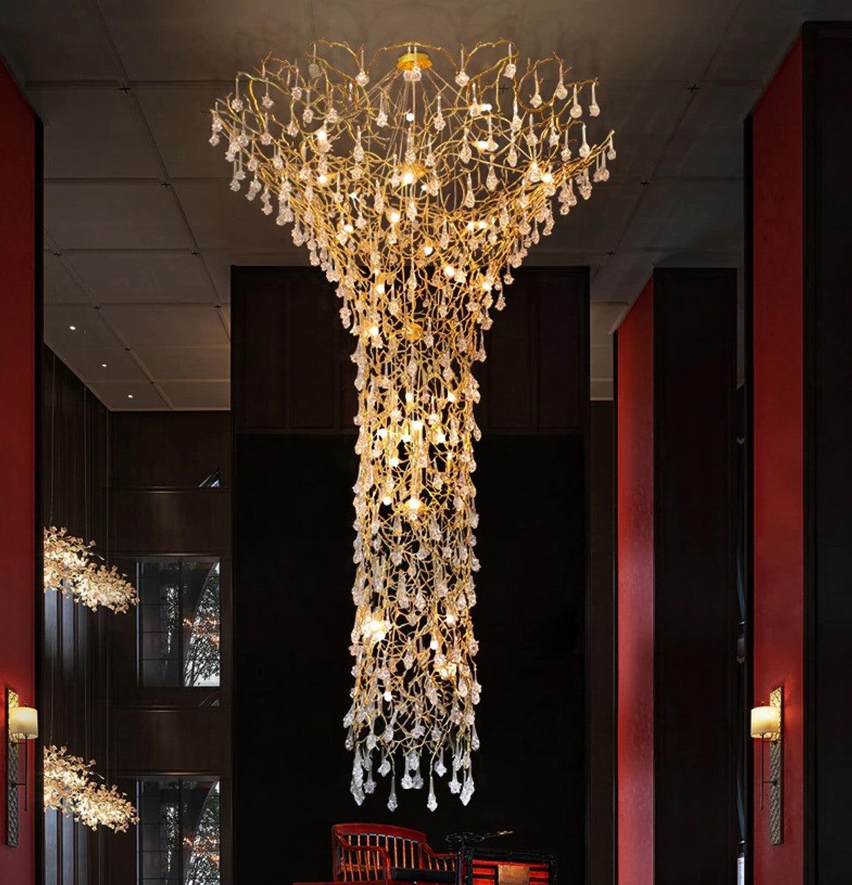 Abeleisa Tree Branch Staircase Brass Crystal Chandelier - Image 21