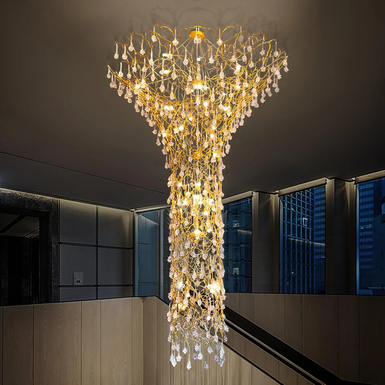 Abeleisa Tree Branch Staircase Brass Crystal Chandelier - Image 22