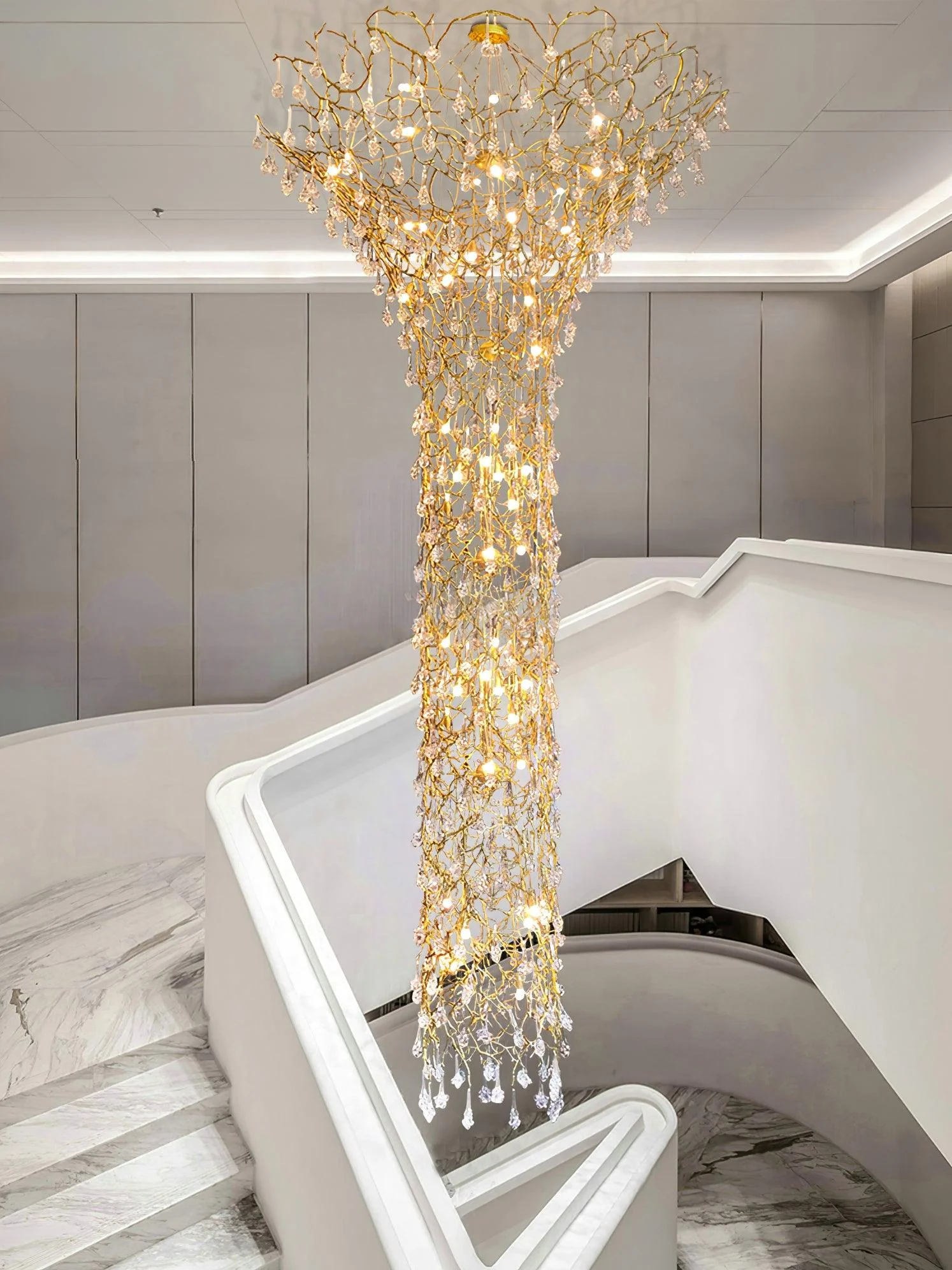 Abeleisa Tree Branch Staircase Brass Crystal Chandelier - Image 23