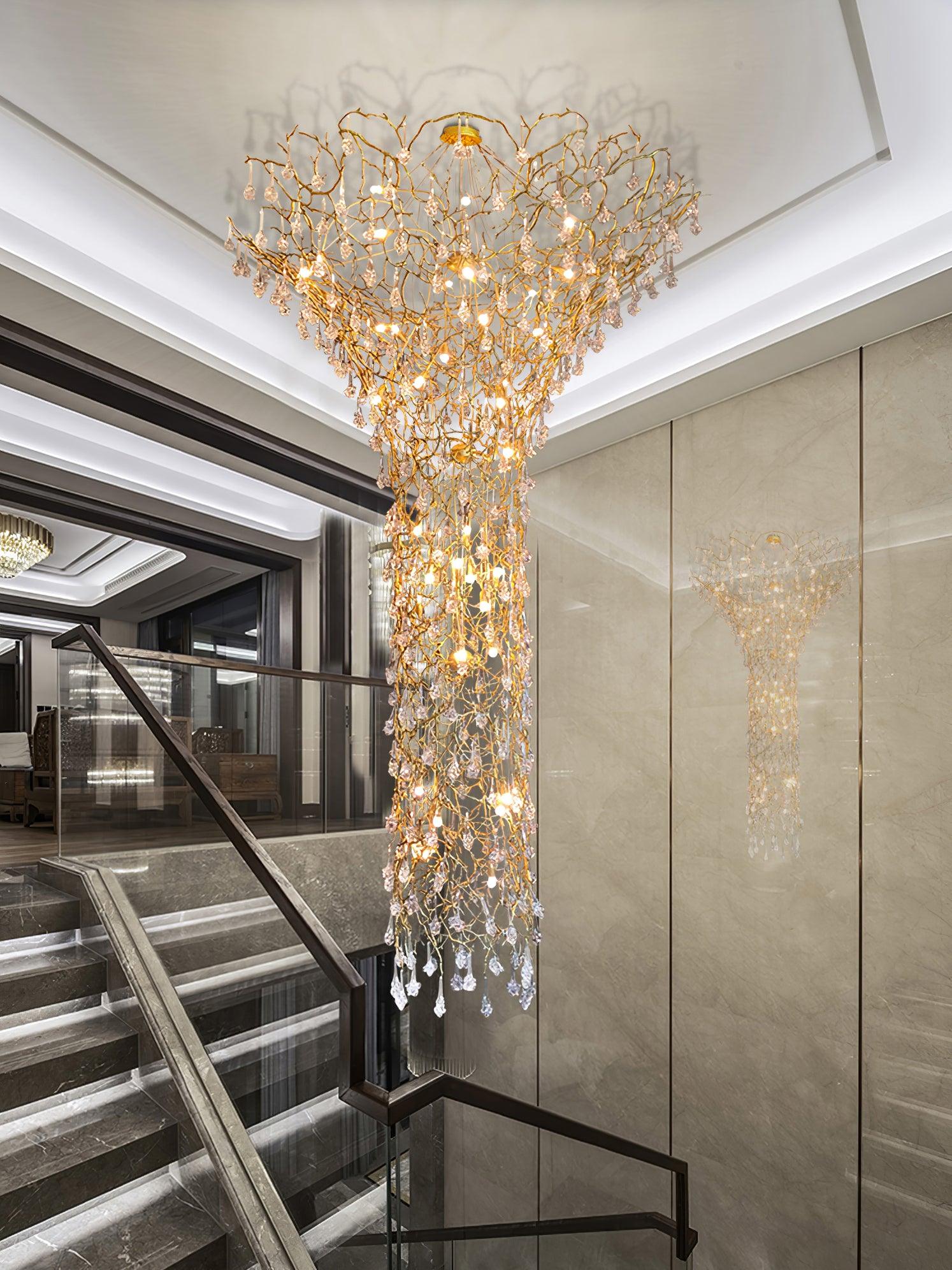 Abeleisa Tree Branch Staircase Brass Crystal Chandelier - Image 29