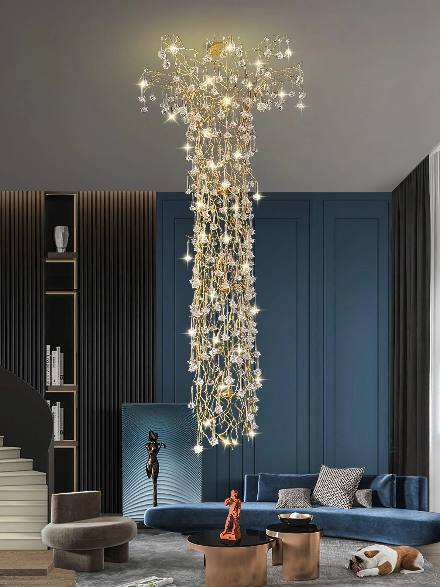 Abeleisa Tree Branch Staircase Brass Crystal Chandelier - Image 31