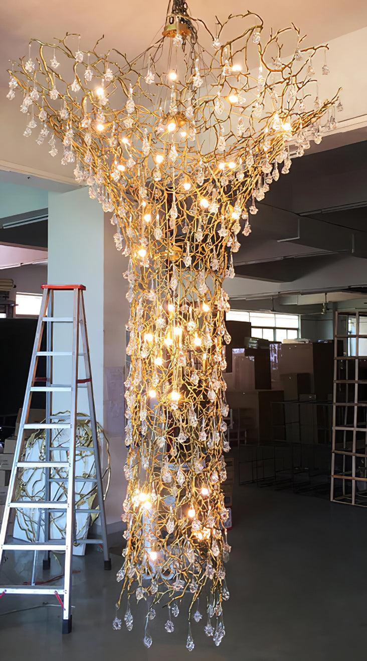 Abeleisa Tree Branch Staircase Brass Crystal Chandelier - Image 6