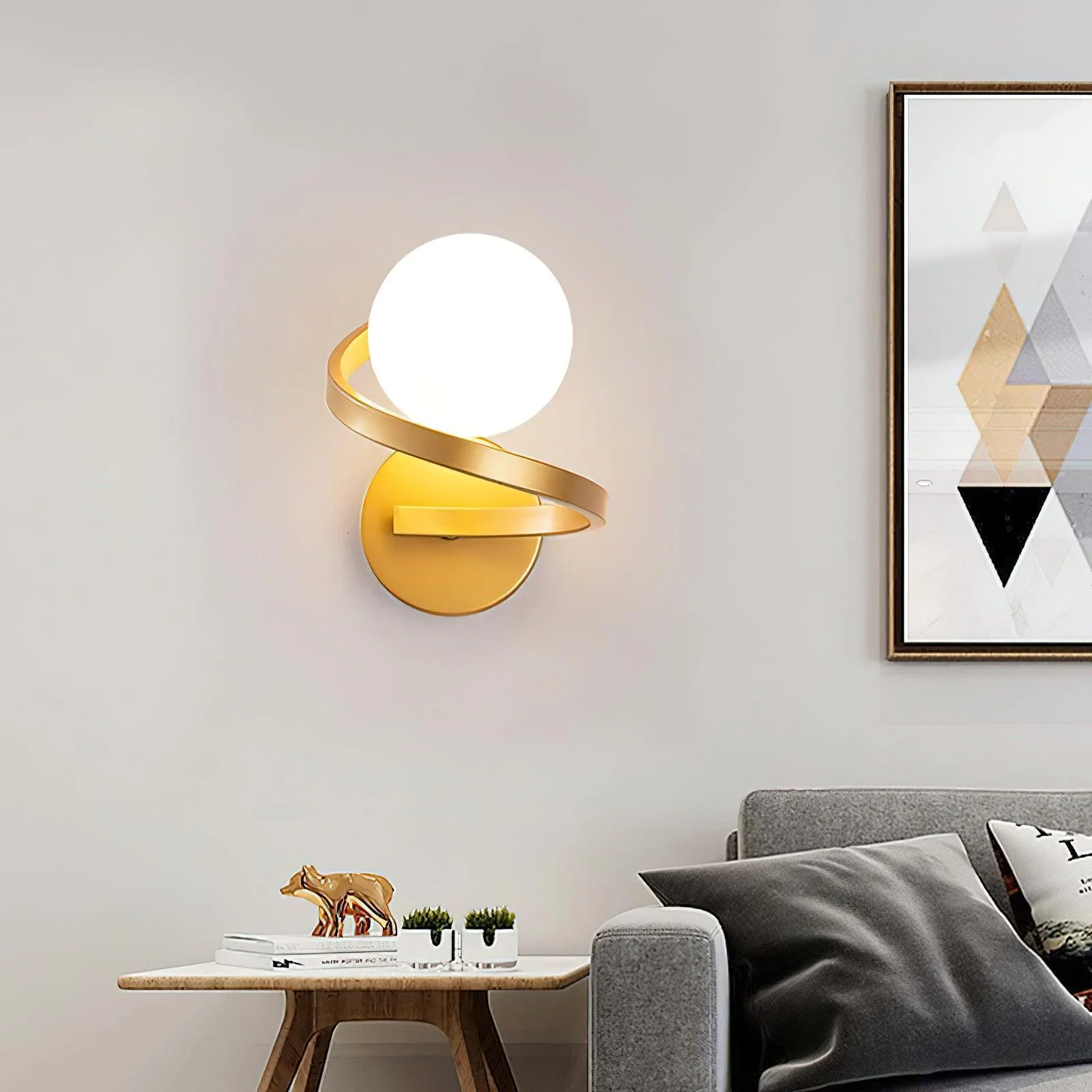 Abner Curved Modern Minimalist Brass Glass Wall Lamp - Image 6