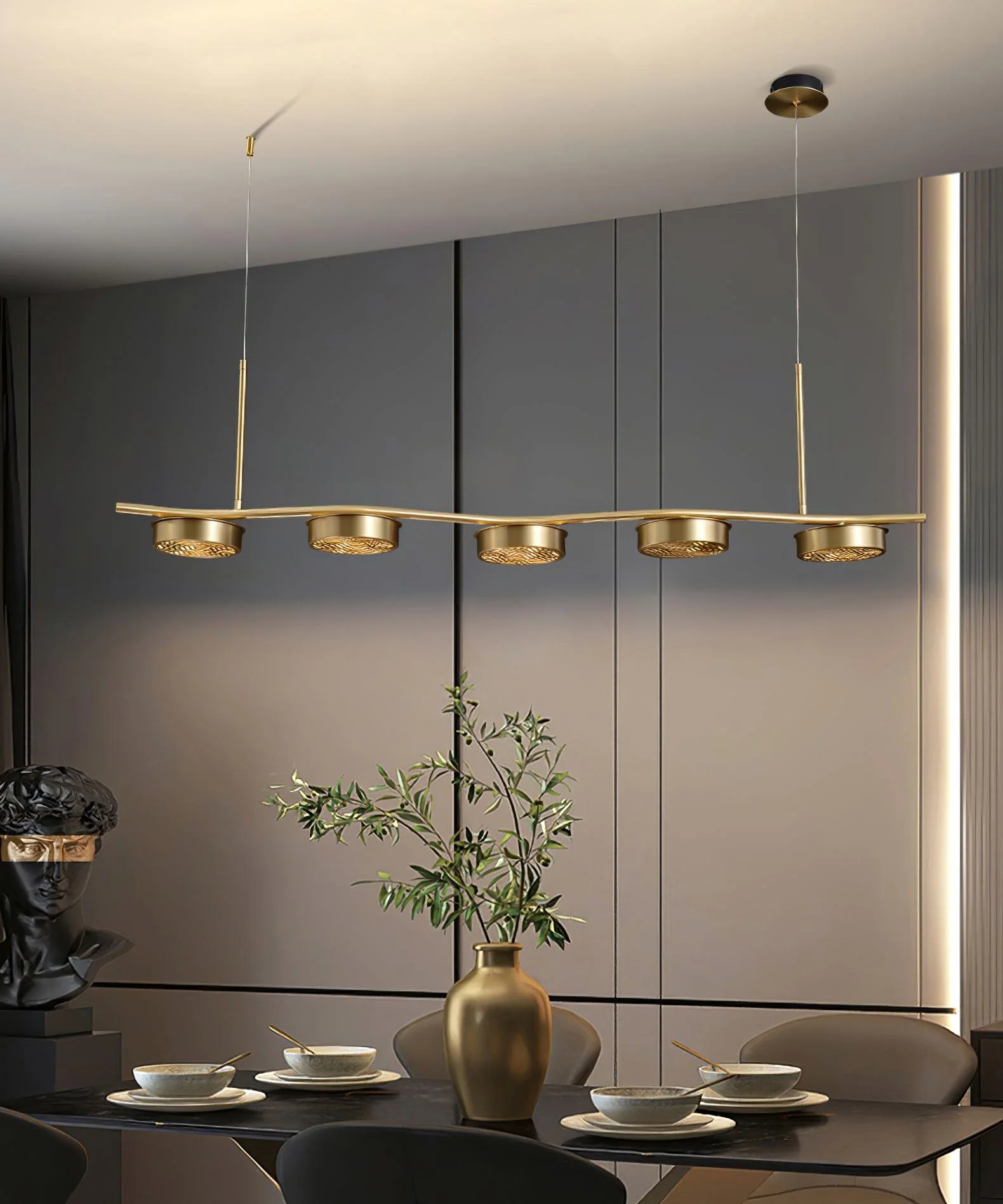 Aureus Sleek Brass Chandelier - Image 18