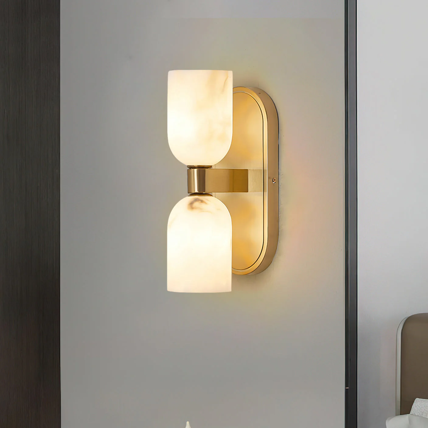 Aurind Alabaster Brass Double Wall Sconce - Image 2