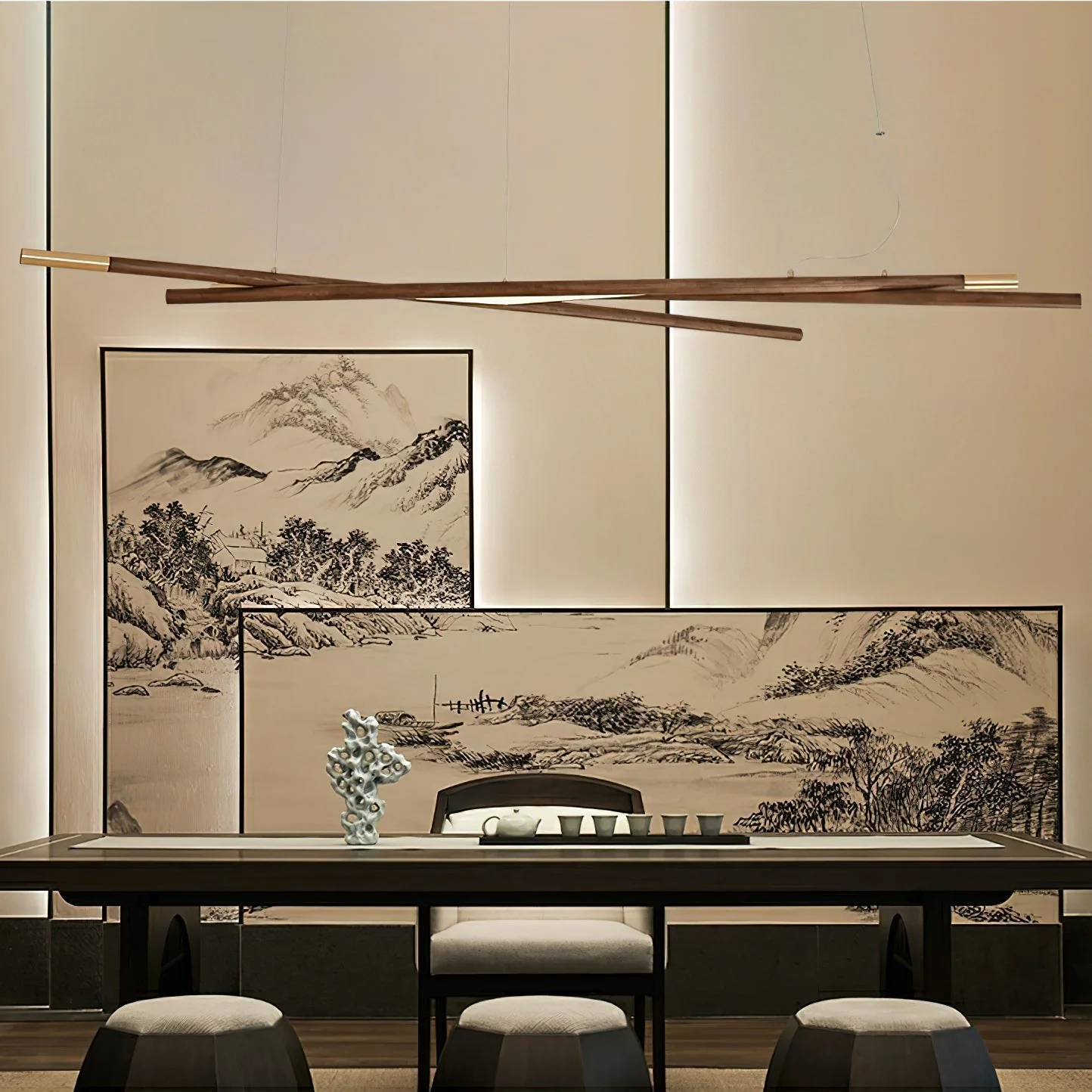 Aurora Chandelier Wooden Linear LED - Image 9