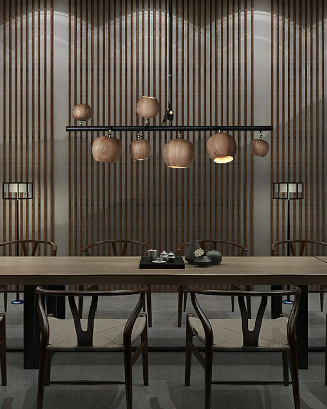 Avelira Rustic Wood Globe Linear Pendant Light - Image 21