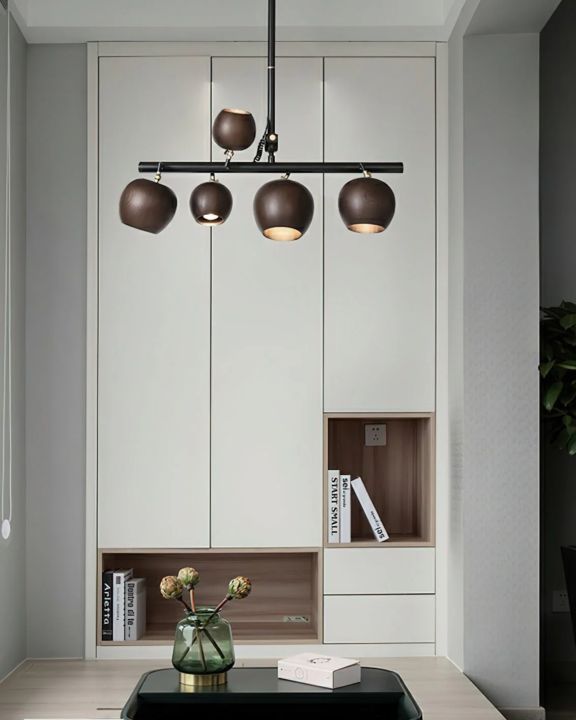 Avelira Rustic Wood Globe Linear Pendant Light - Image 22