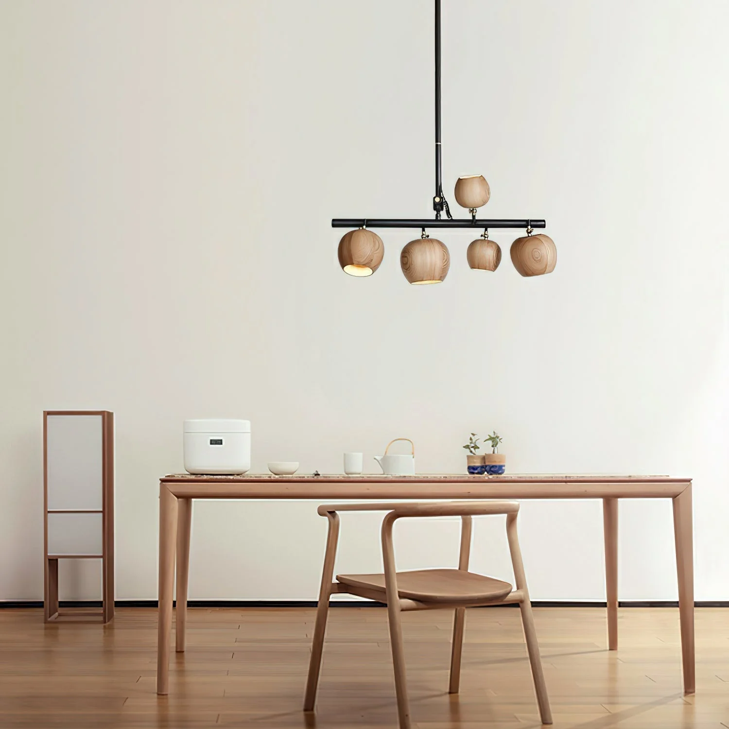 Avelira Rustic Wood Globe Linear Pendant Light - Image 3