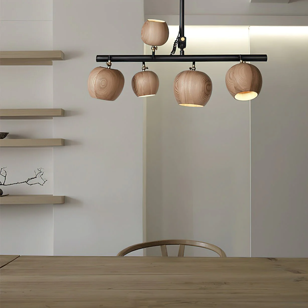 Avelira Rustic Wood Globe Linear Pendant Light - Image 4
