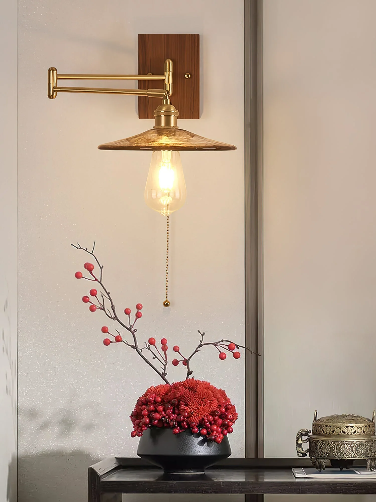 Avveleth Elegance Vintage Walnut Wall Lamp - Image 7