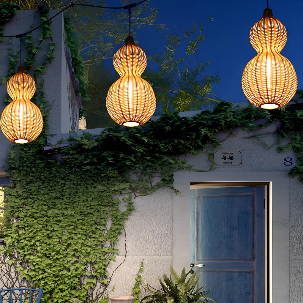 Bata Woven Gourd Rattan Outdoor Pendant Light - Image 11