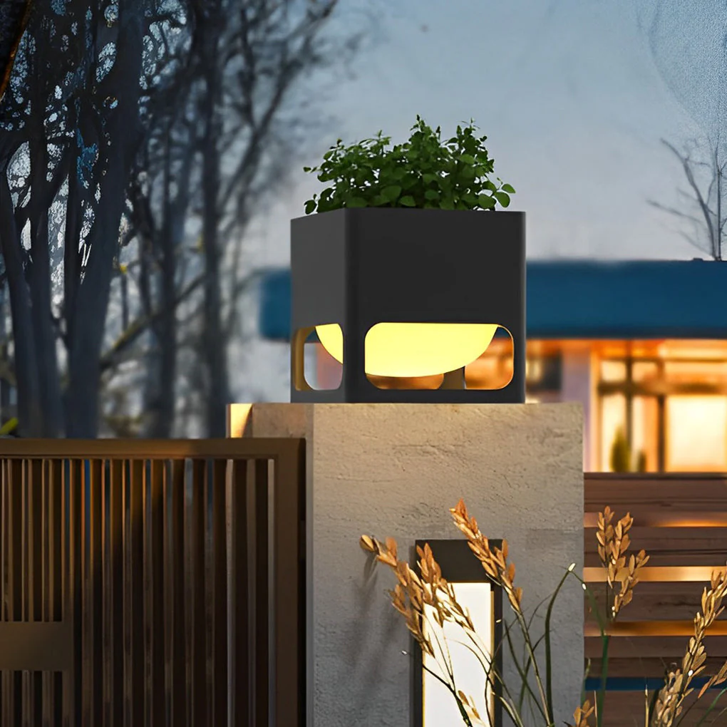 Beverly Square Flowerpot Modern Outdoor Post Lights - Image 2