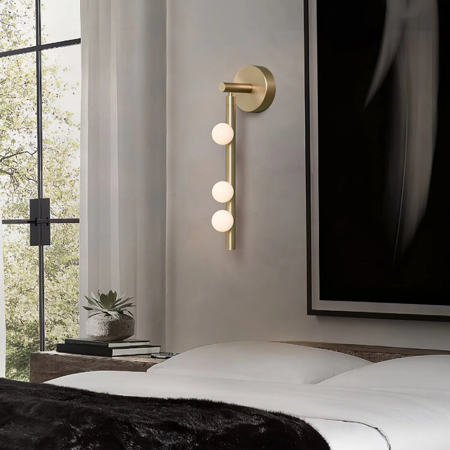 Rory Modern Minimalist Tube Brass Glass Wall Lamp - Image 10