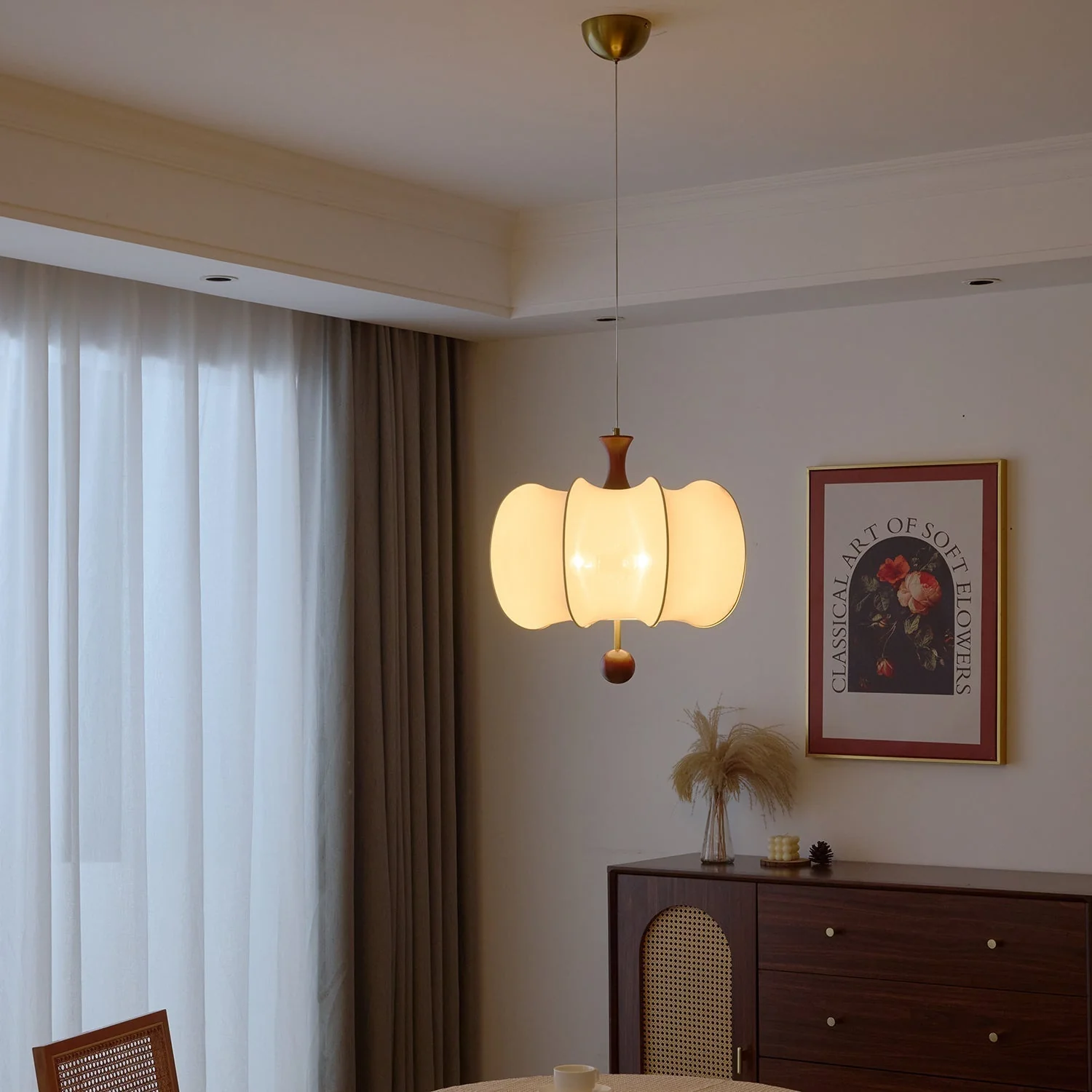 Calithra Fabric Wood Pendant Light - Image 16