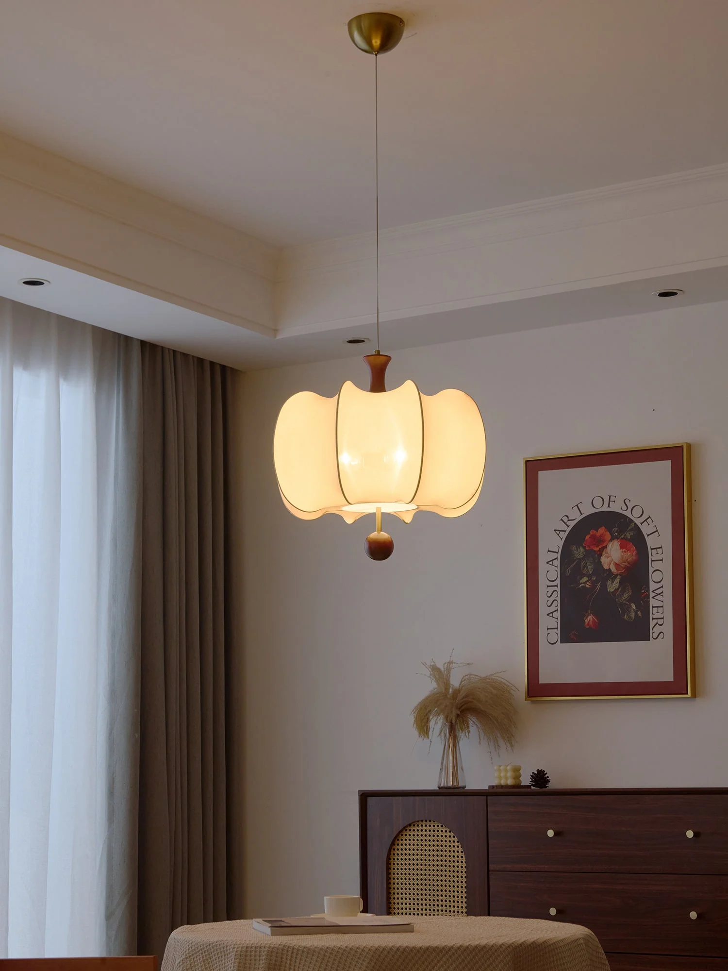 Calithra Fabric Wood Pendant Light - Image 18