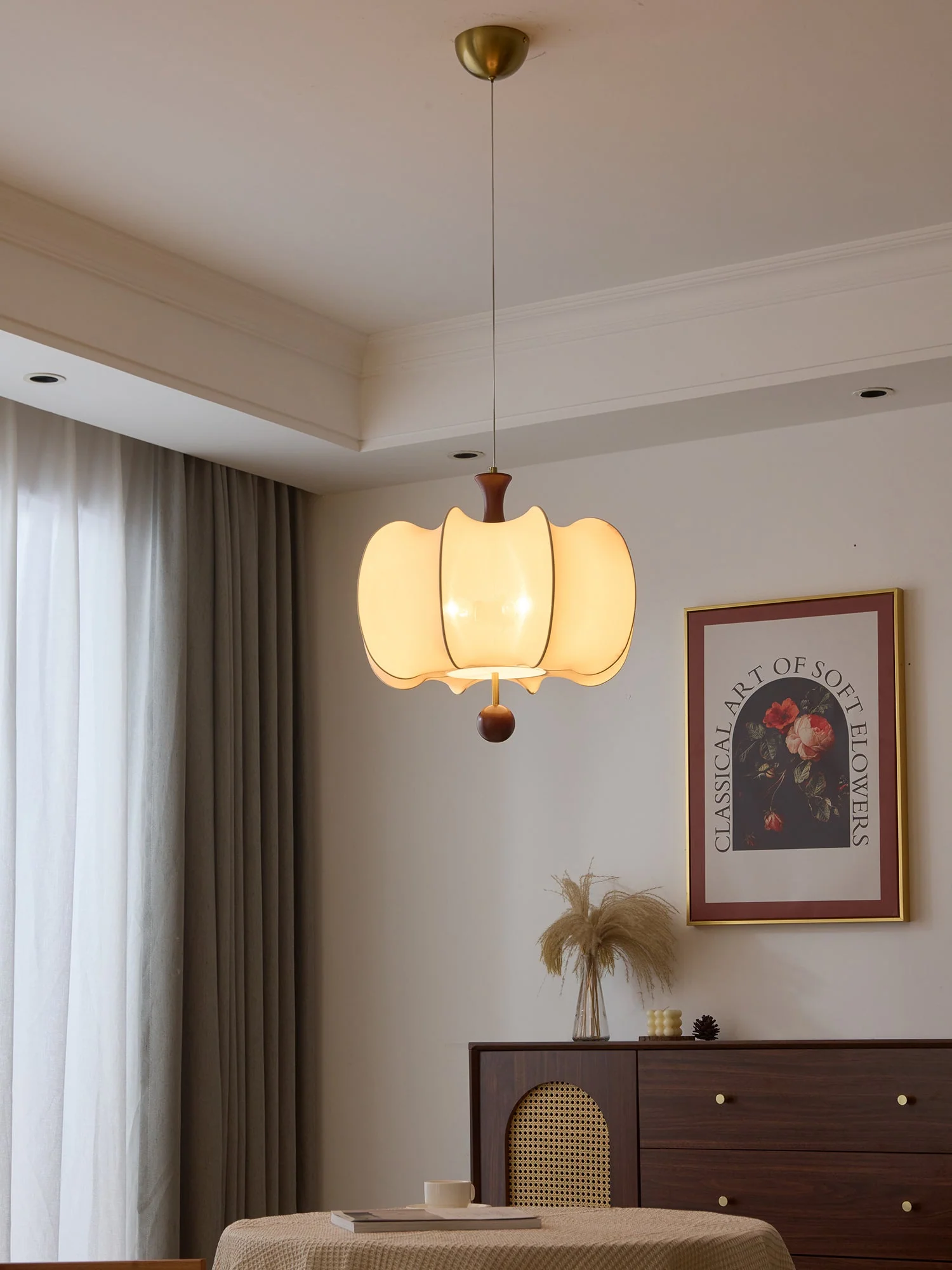 Calithra Fabric Wood Pendant Light - Image 20
