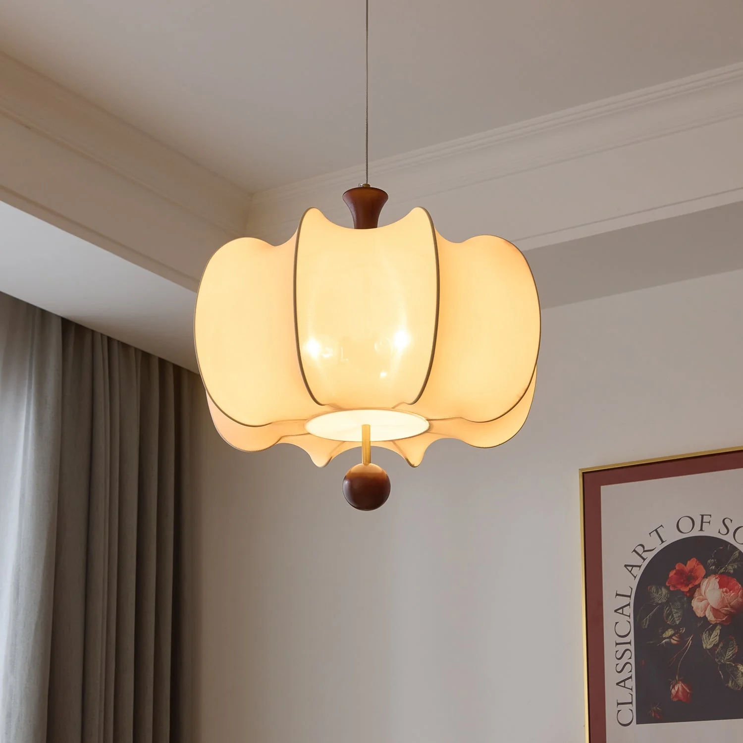 Calithra Fabric Wood Pendant Light - Image 4