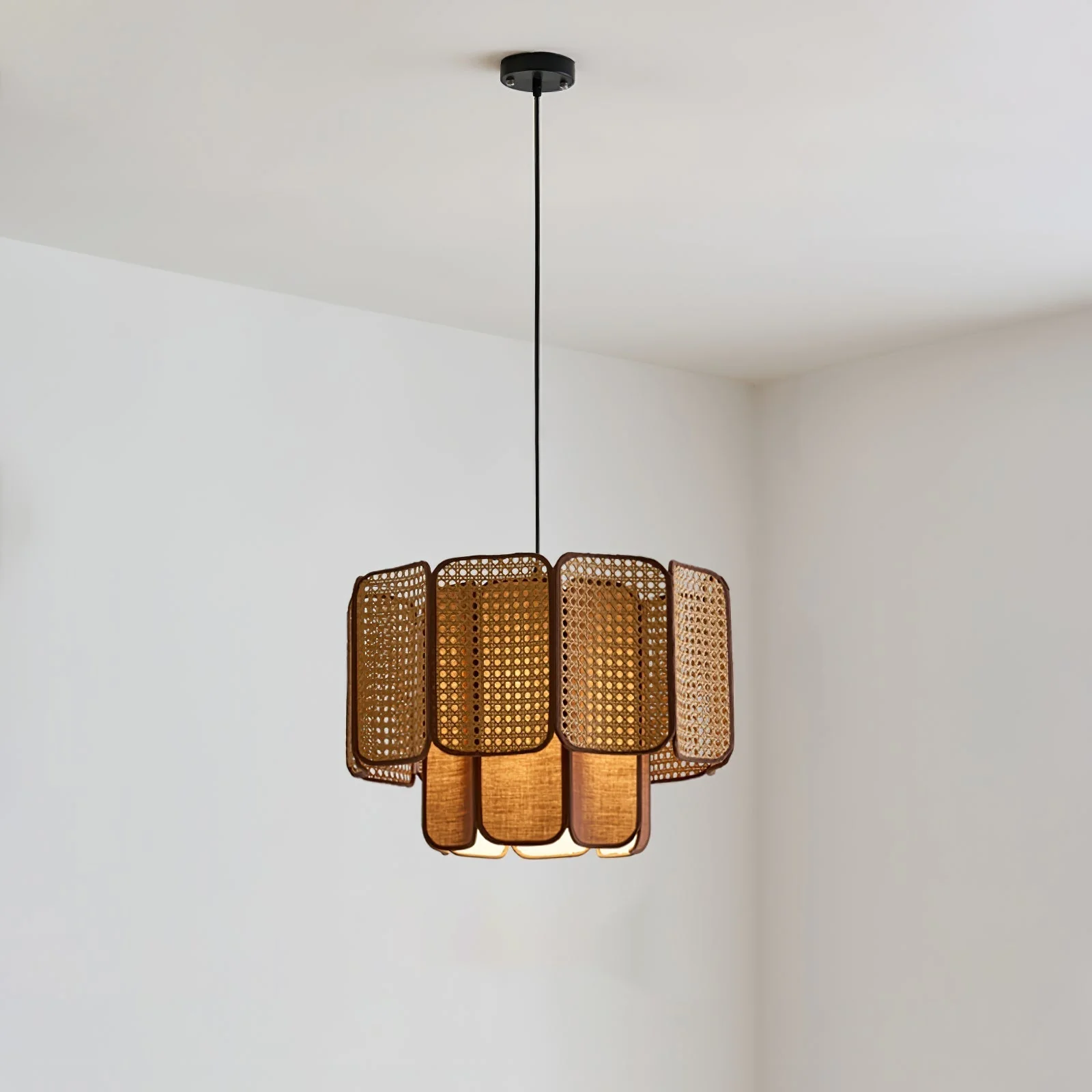 Cane Vintage Fabric Pendant Lamp - Image 2
