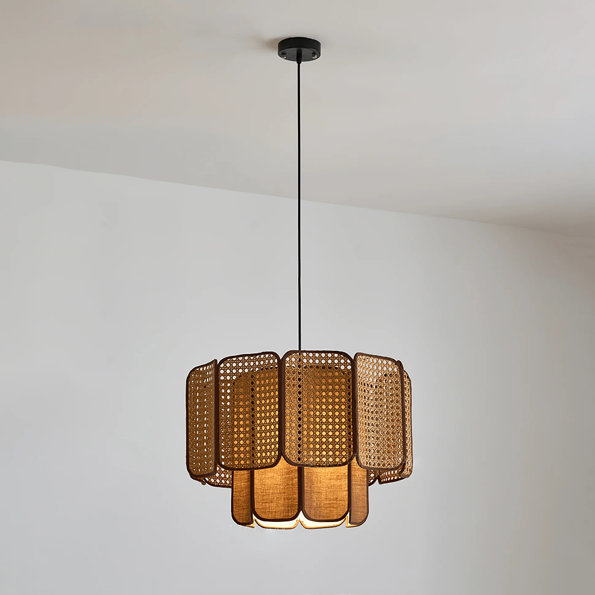 Cane Vintage Fabric Pendant Lamp - Image 3