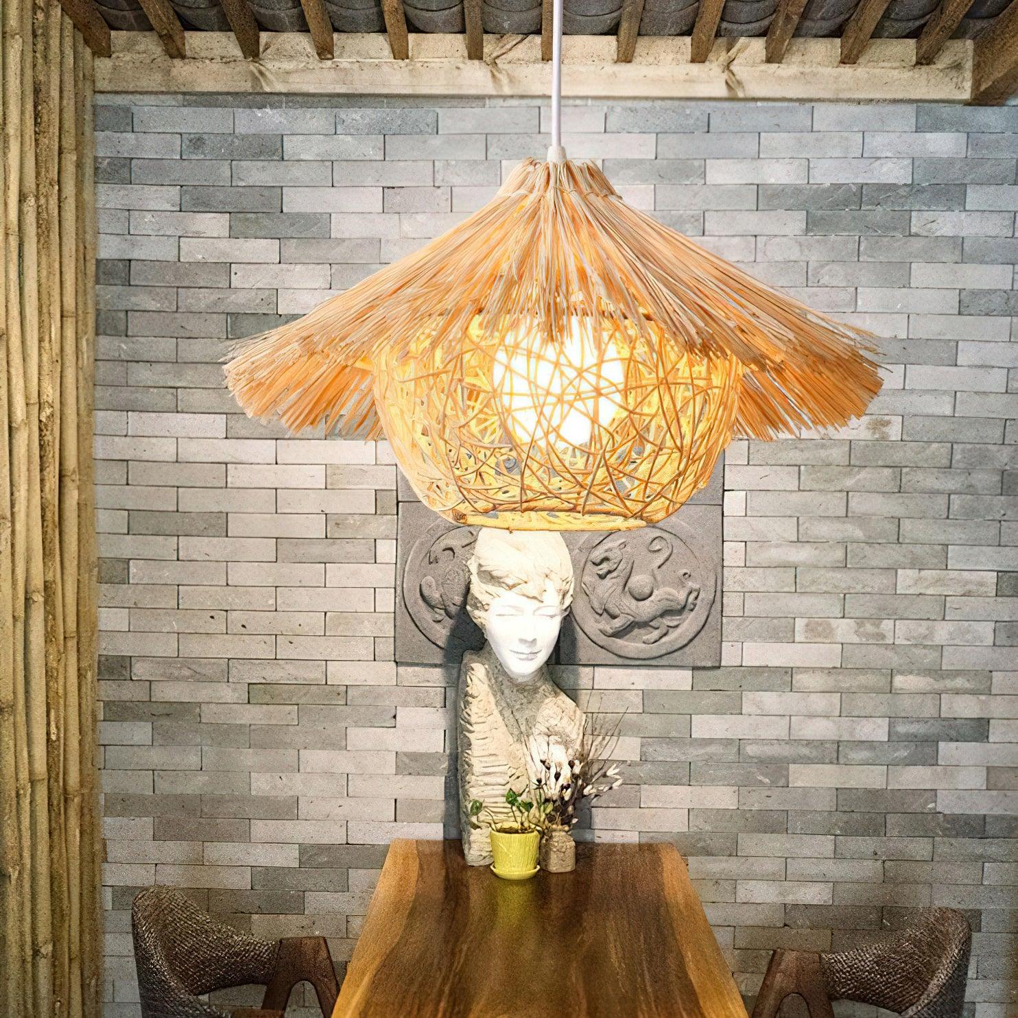 Catala Straw Hat Rattan Pendant Light - Image 15