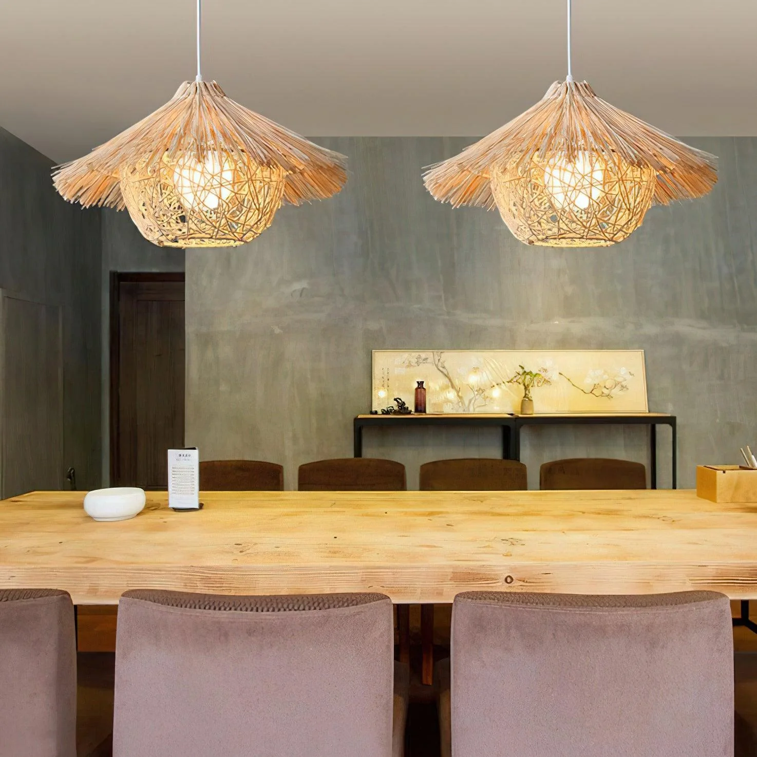 Catala Straw Hat Rattan Pendant Light - Image 2