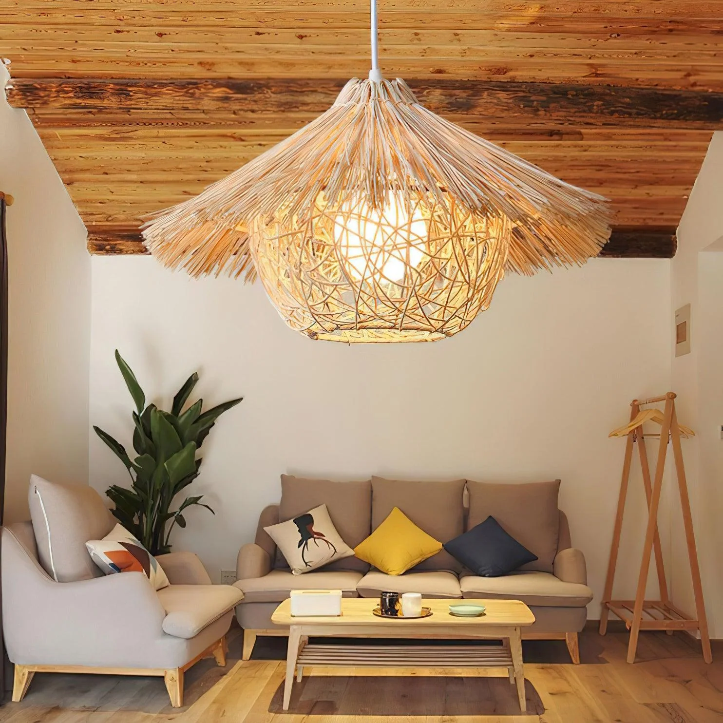 Catala Straw Hat Rattan Pendant Light - Image 3
