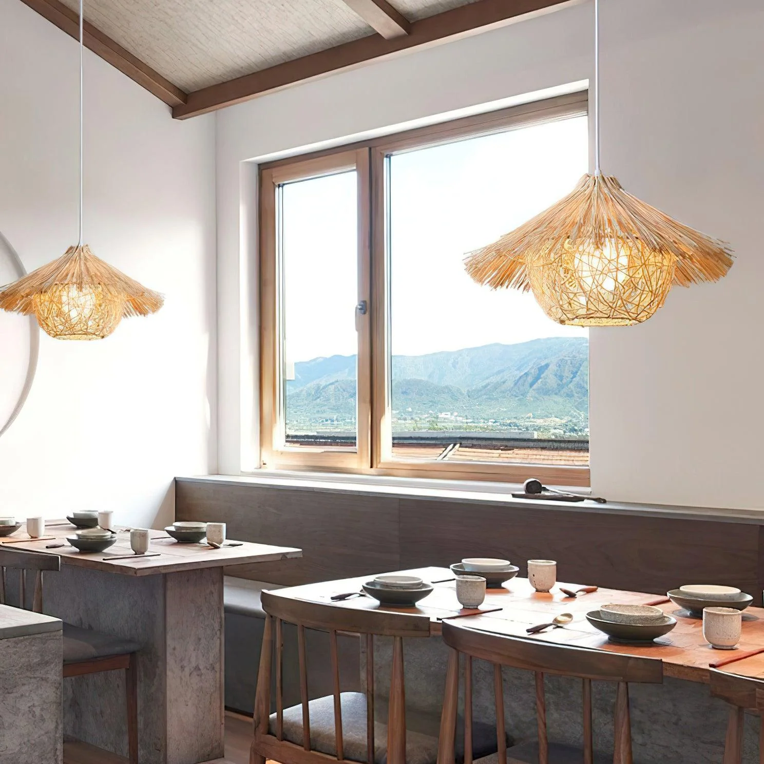 Catala Straw Hat Rattan Pendant Light - Image 4
