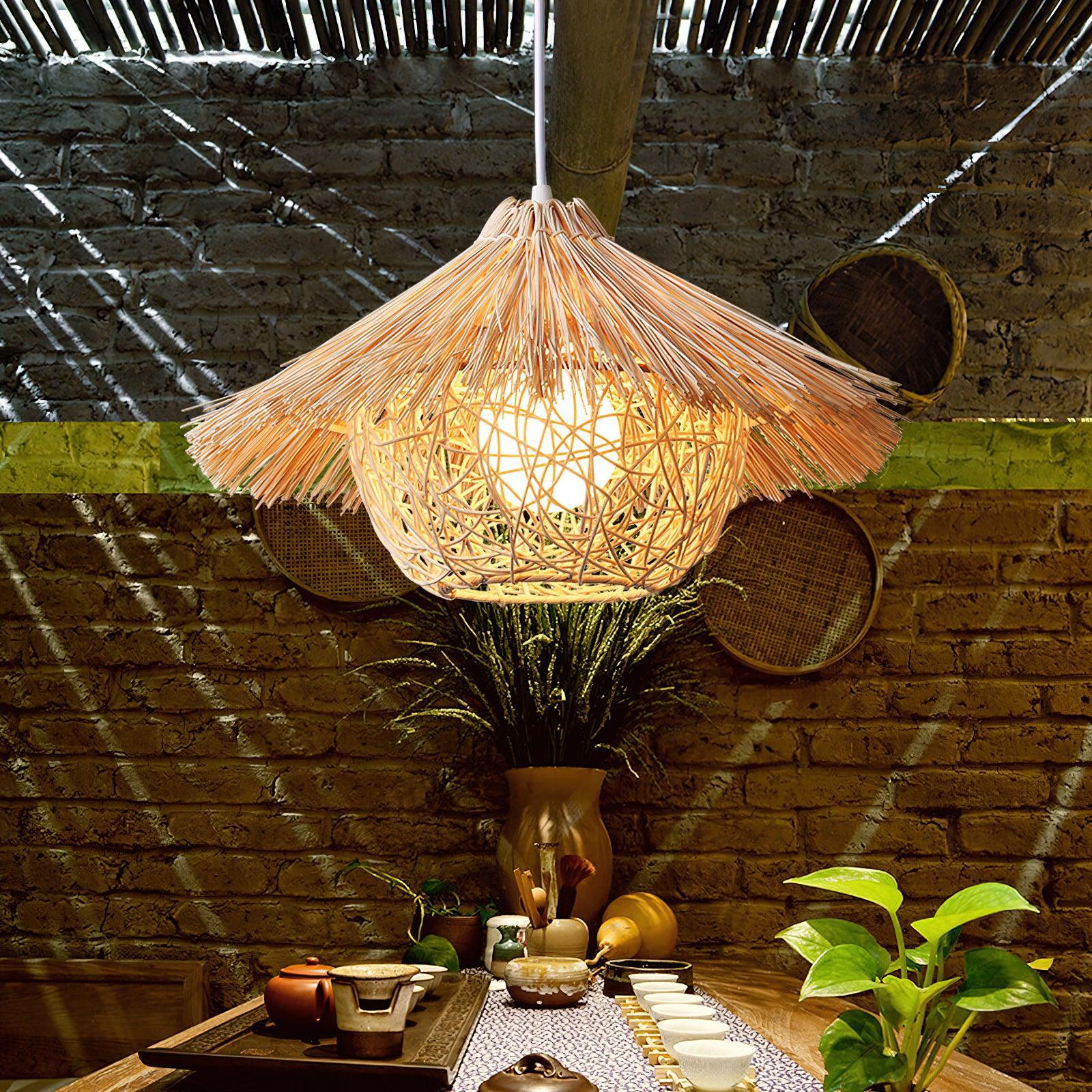 Catala Straw Hat Rattan Pendant Light - Image 5