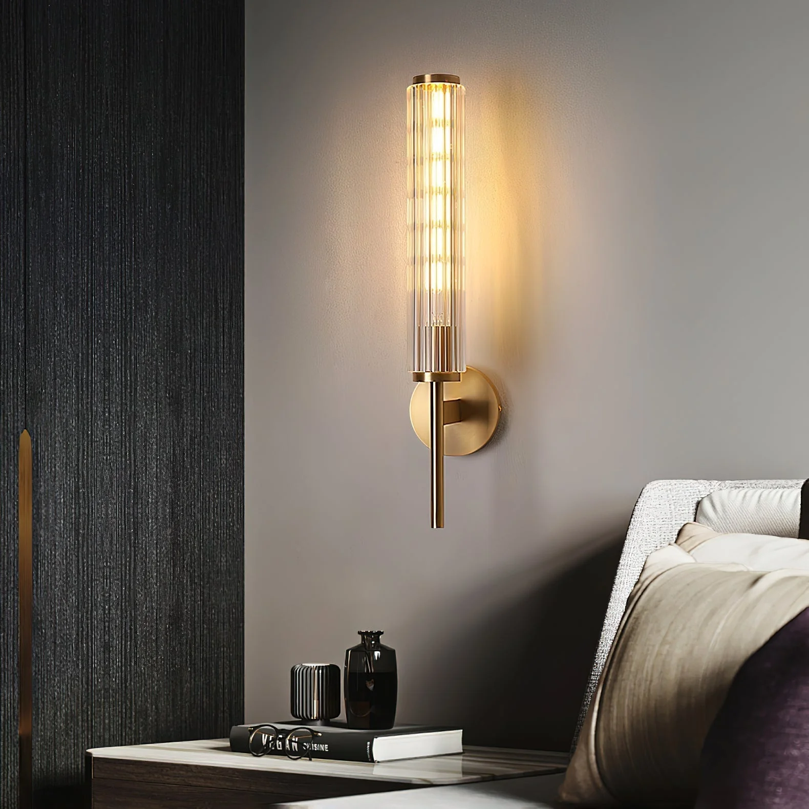 Cemaros Premium Linear Brass Glass Wall Light - Image 4