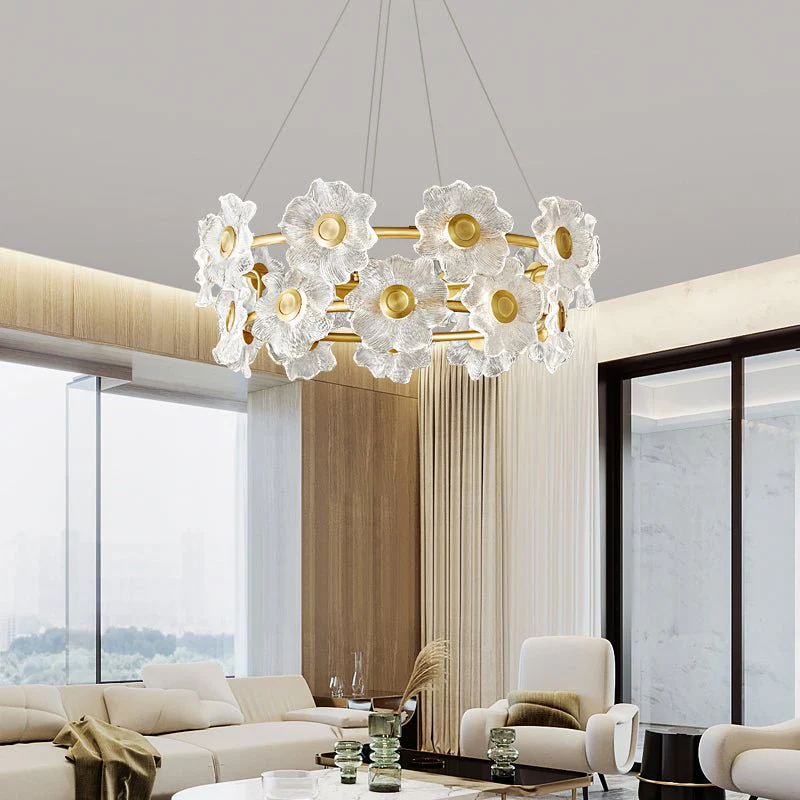 Cemirel Unique Flower Brass Glass Chandelier - Image 2