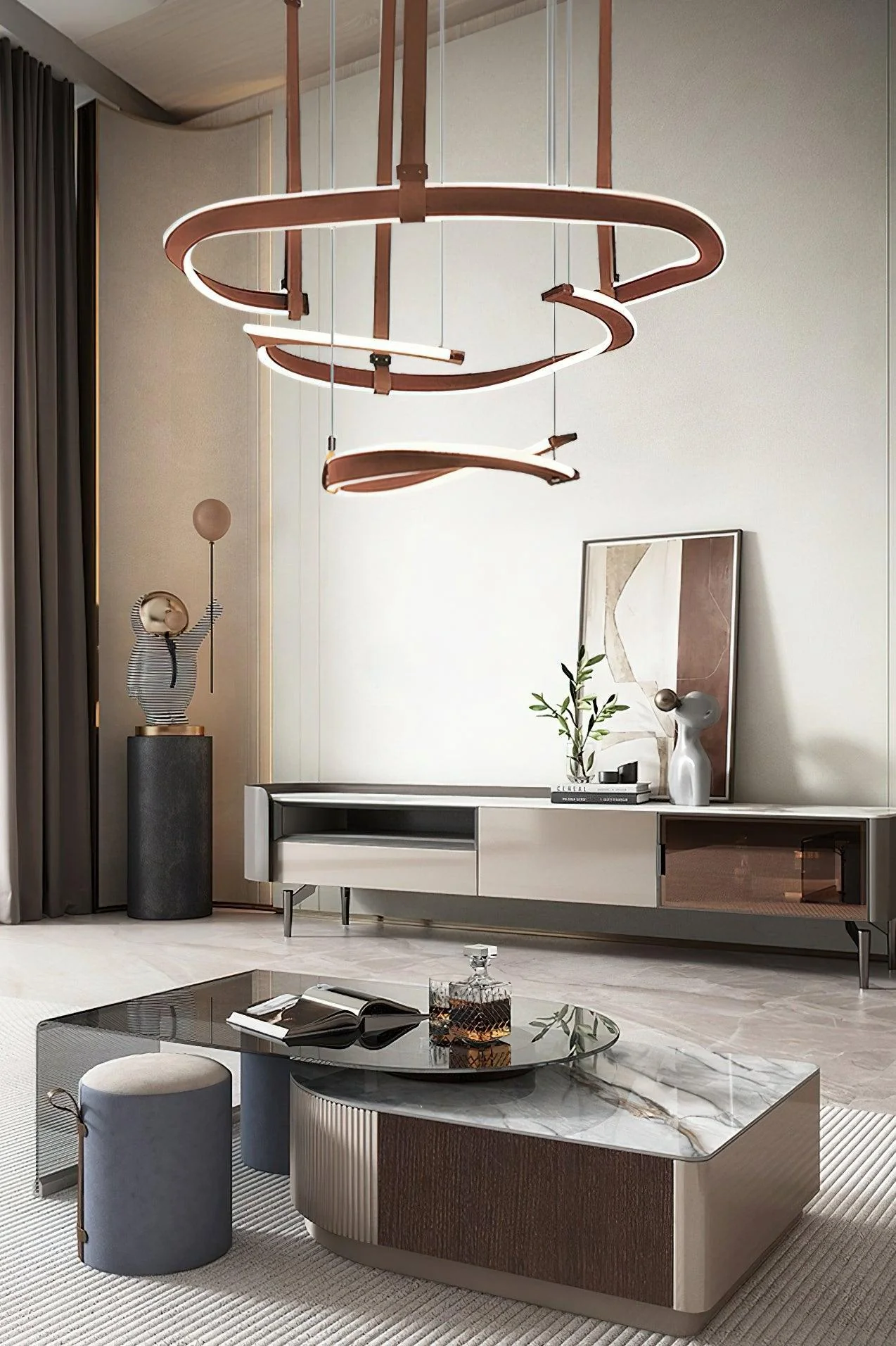 Cesorora Curved Artificial Leather Chandelier - Image 26